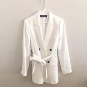 Zara Woman White Double-Breasted Blazer, Large